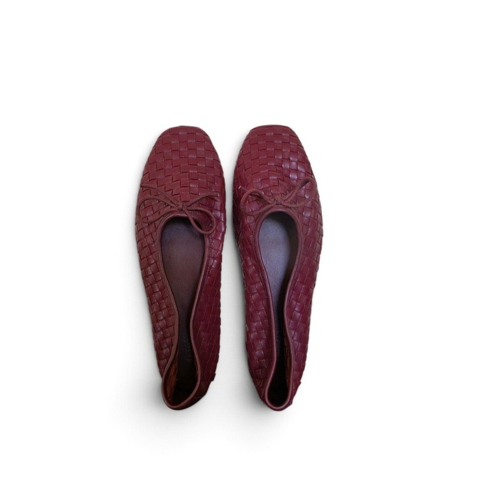 QUINCE NWT Italian Leather Handwowen Square Toe Ballet Flats sz 9 in Merlot